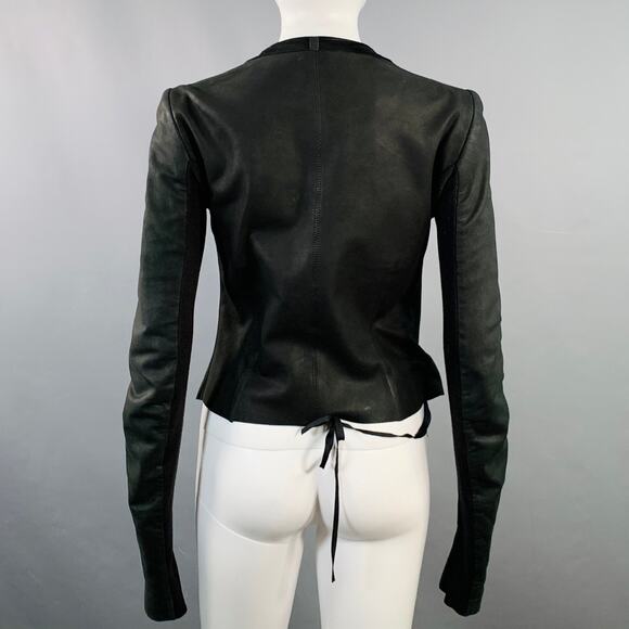 RICK OWENS Size 8 Black Lambskin Leather Biker Jacket - Picture 4 of 14